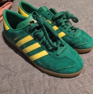 Adidas Teal and Yellow Hamburg Sneakers